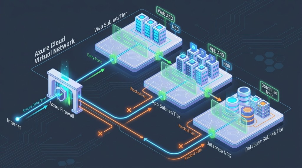 Azure network microsegmentation diagram showing subnet and tier separation